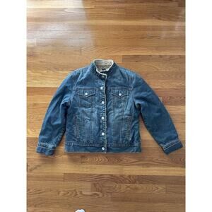 Gap Sherpa Lined Jean Jacket Size Medium Trucker Women's Snap Button Denim Warm